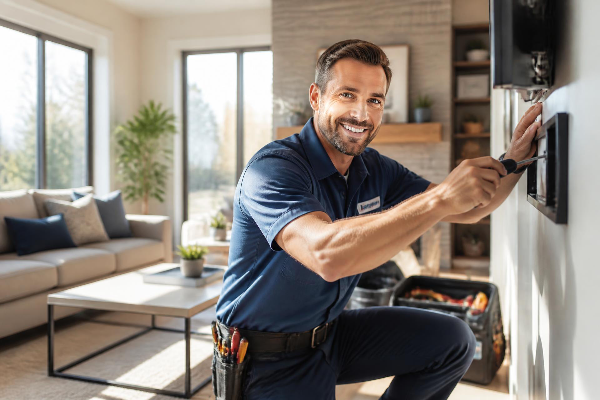 Home professional working carefully in a bright living room